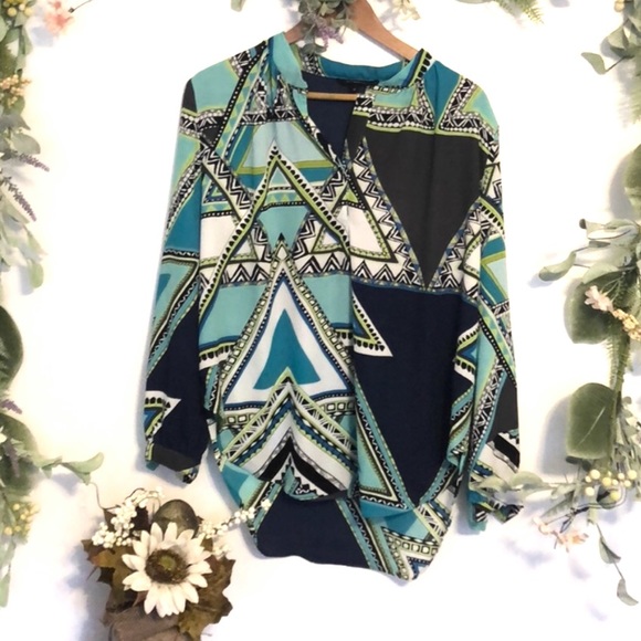 Tops - multi colored hi-low  blue /green tunic medium